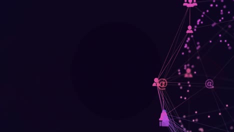 animación de la red de conexiones e iconos fondo oscuro