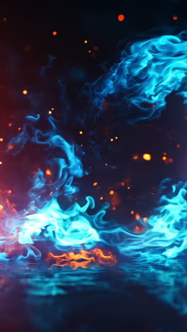 a blue and red fire with a lot of sparks. the fire is in the middle of the image