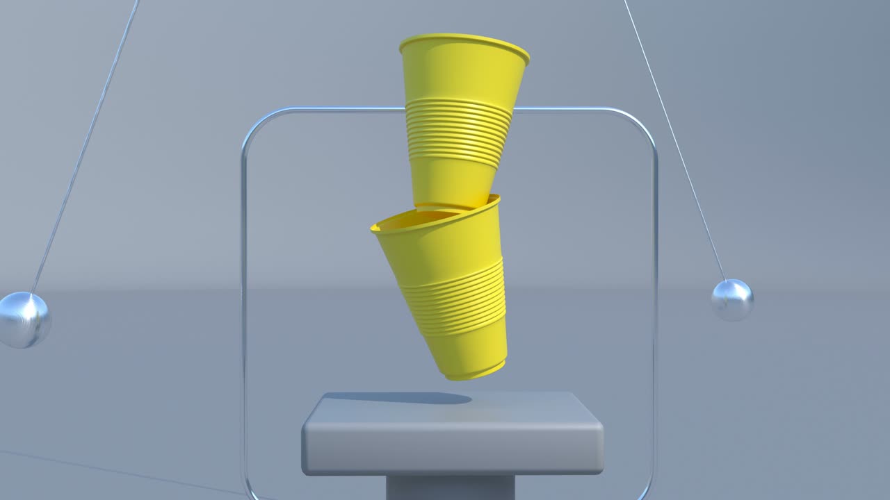 copas de plástico amarillas podio 3d escena moderna interior capaz de buclear sin costuras 4k