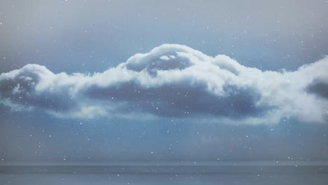 Animation-of-snow-falling-in-seamless-loop-over-clouded-sky-in-background