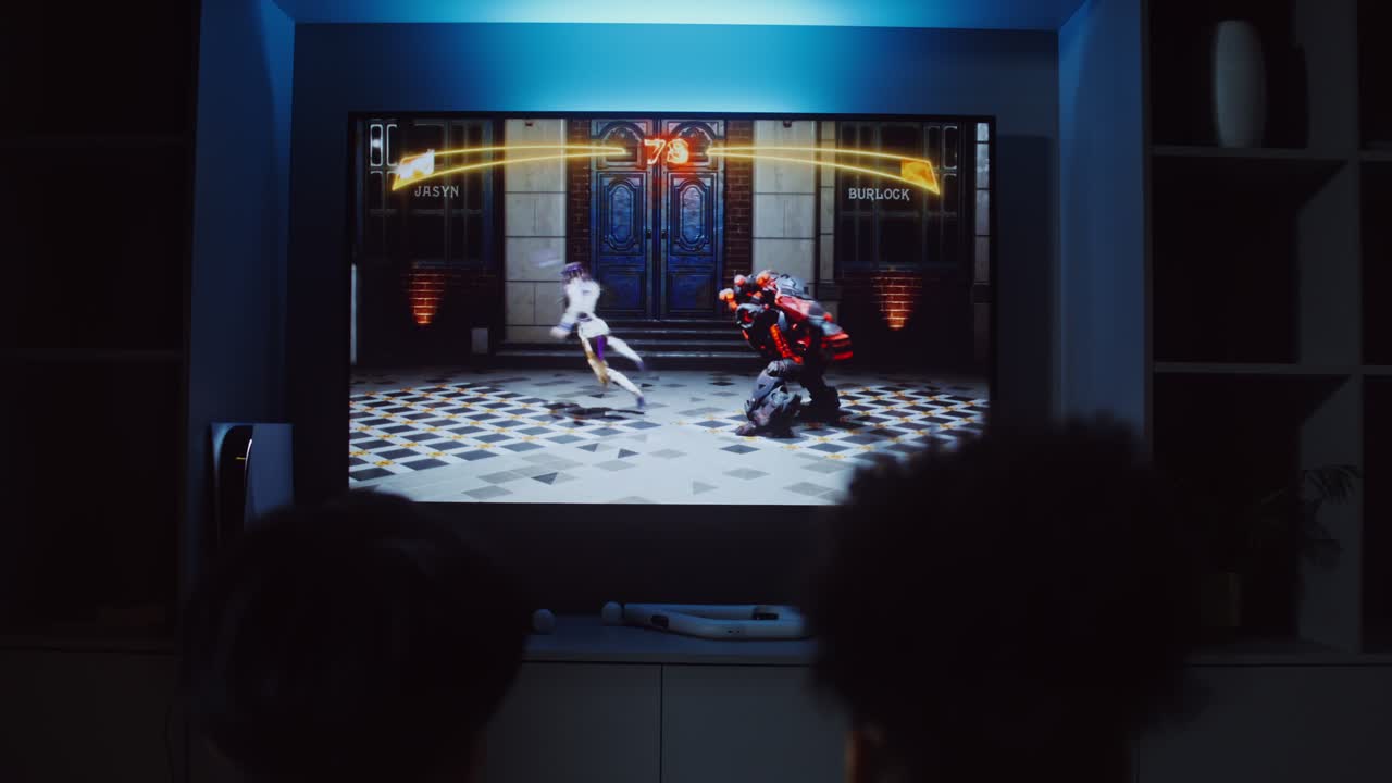 A fighting game being played on a television