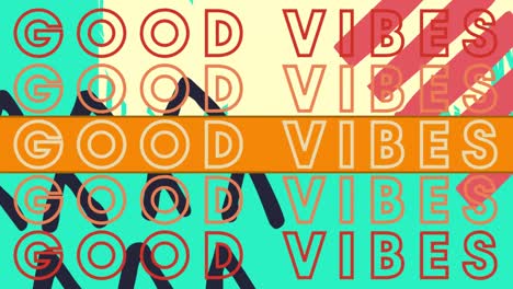 Animation-of-good-vibes-text-repeated-over-shapes-on-green-background