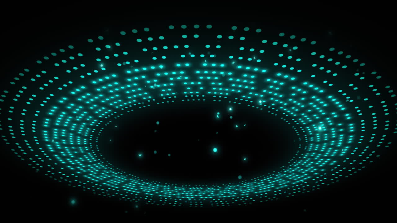 Animation of spinning blue glowing circles on black background