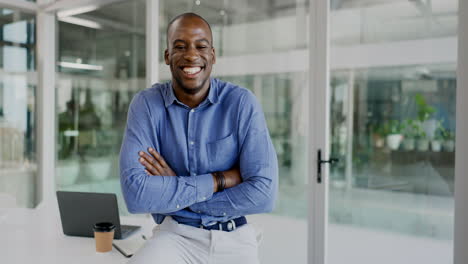 business, laugh and office black man happy
