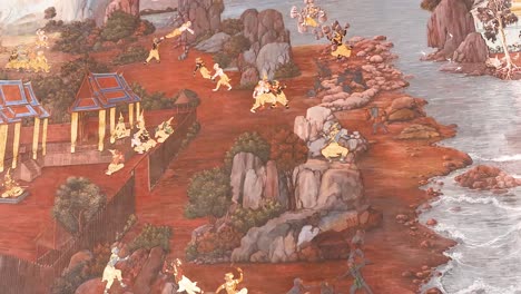 detailed mural depicting mythological scenes and figures