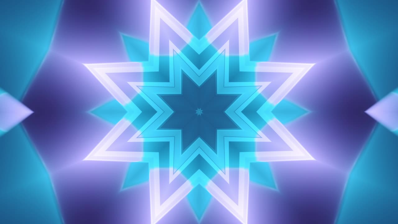 미래 지향적이고 매끄럽고 현대적인 매끄러운 반복 만화경 회랑 배경 - 최면 상태의 마음과 최소한의 사이버 네온 스타 시안 - 편안한 멜로디 정신병, 저속 냉각 vj 음악