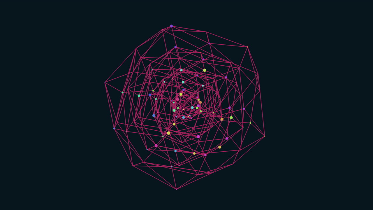 The image features a geometric shape composed of intersecting lines forming a circular pattern with dots placed along the lines