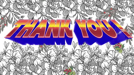 animation of thank you in digital abstract space with flower background