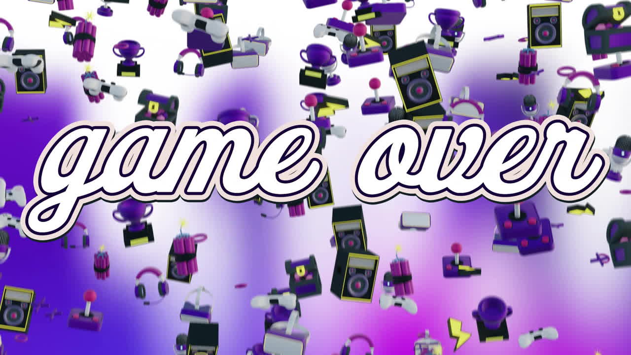 animación de iconos de juego sobre juego sobre texto y formas