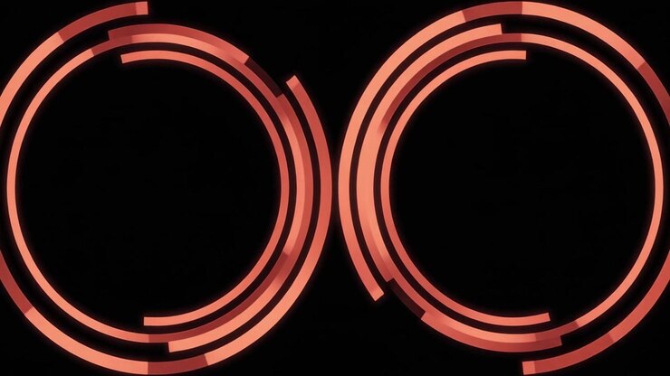 Animação Abstrata de Círculos Concêntricos Vermelhos Giratórios em Fundo Preto