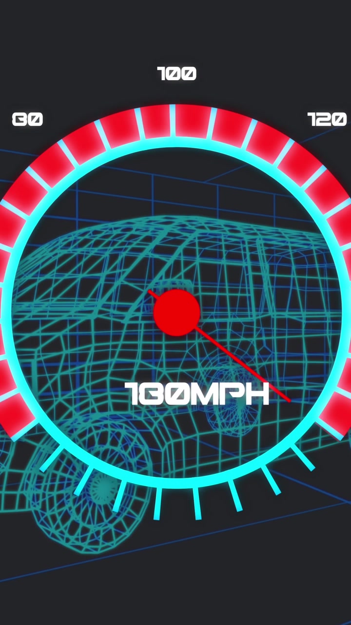 Animation of 3d car model over grid on black background