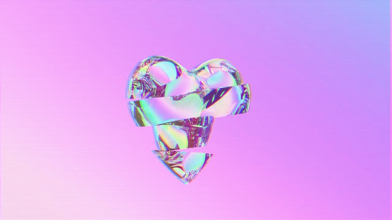 추상적인 3d 기하학적 예술과 슬라이스 크리스탈 심장 모양 모션 그래픽 분홍색 배경 사랑 개념