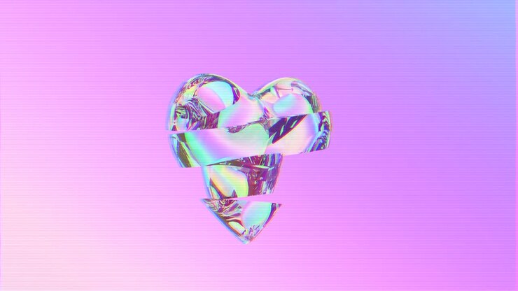 Abstract 3d geometric art with slice crystal heart shape. motion graphic. pink background. love concept.