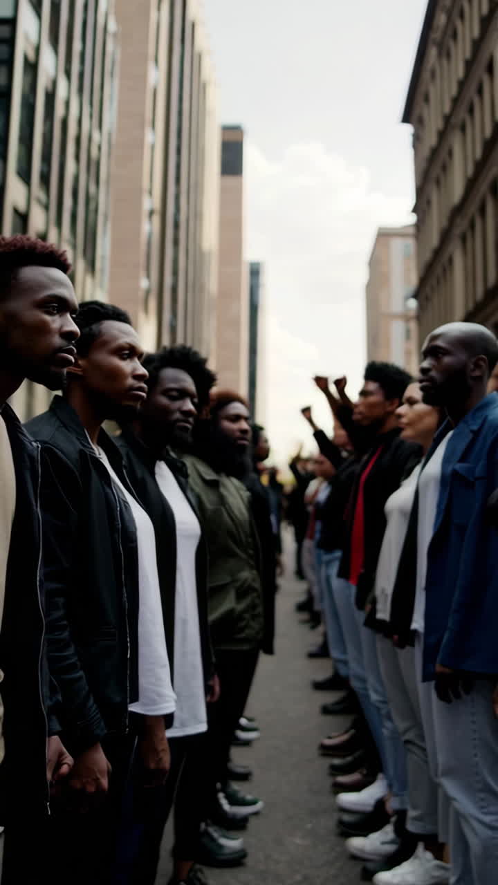 People with Raised Hands at a Protest