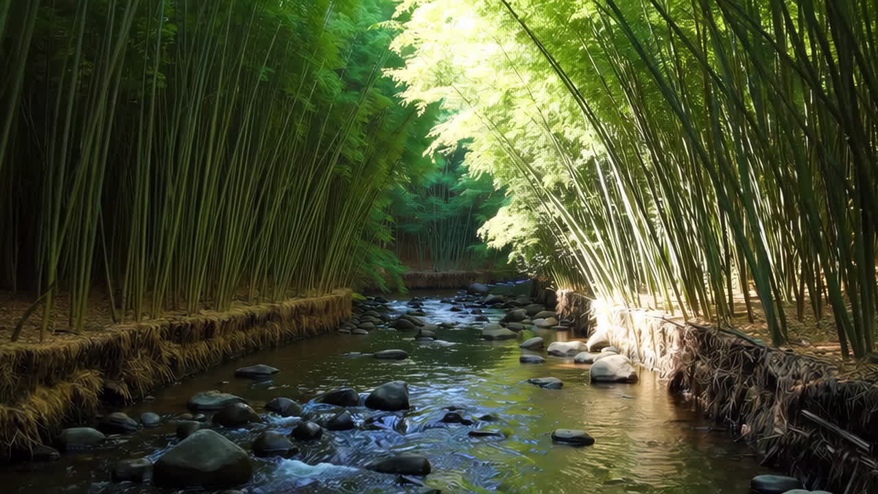 Serene Bamboo Forest River Path