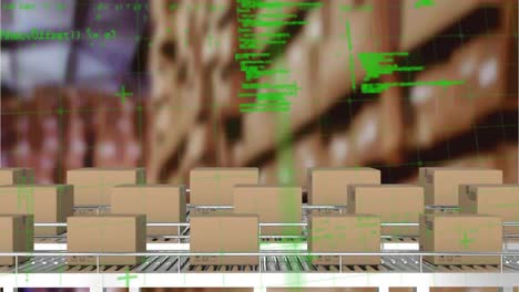 animación del procesamiento de estadísticas sobre cintas transportadoras con cajas