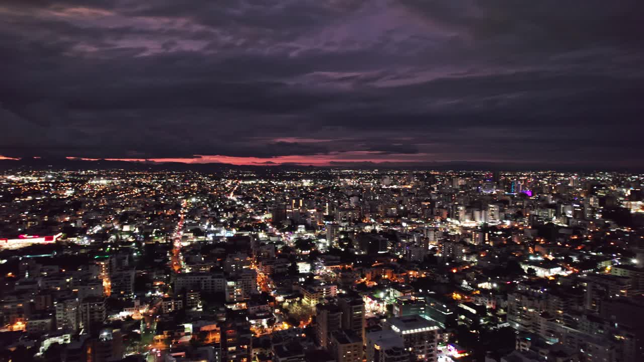 Aerial Panoramic Pan over Santo Domingo City at Vivid Sunset, Dominican Republic