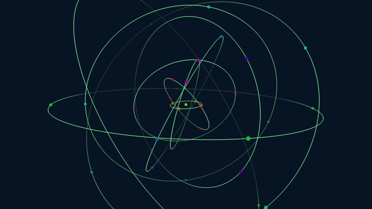 Circular arrangement of colorful circles, gradually increasing in size, clockwise pattern