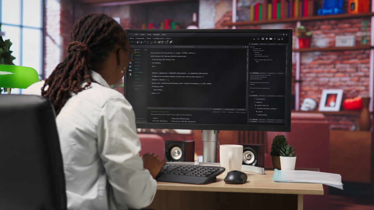 Close up of person using coding application to write and test code