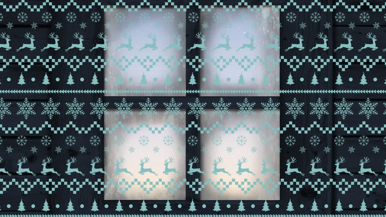 창문 을 통해 볼 수 있는 겨울 풍경 과 함께 크리스마스 패턴 의 애니메이션