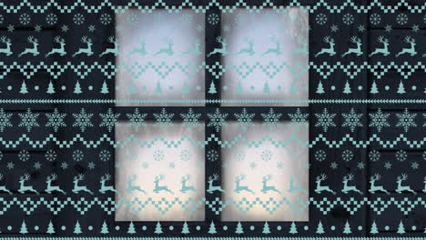 animación del patrón de navidad con paisajes de invierno vistos a través de la ventana