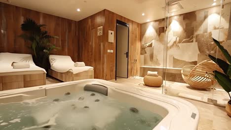 spa interior with jacuzzi and massage bed