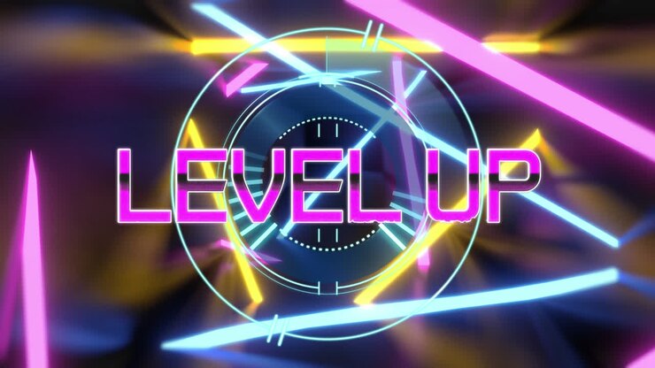 Animazione di testo 'level up' su forme