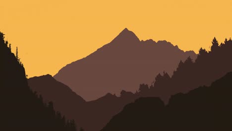 Animation-of-mountains-against-orange-sky-in-background