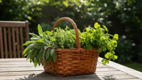a beautifully arranged basket of fresh herbs showcasing a bountiful collection of greenery perfect for culinary use, home gardening, or decorative accents
