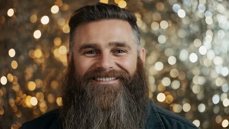 happy man with beard in bokeh portrait