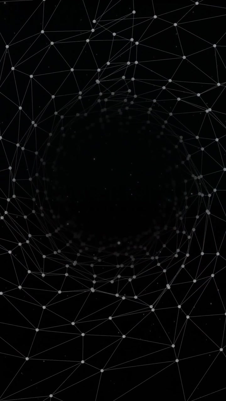 Animation of interconnected lines and nodes forming geometric tunnel structure