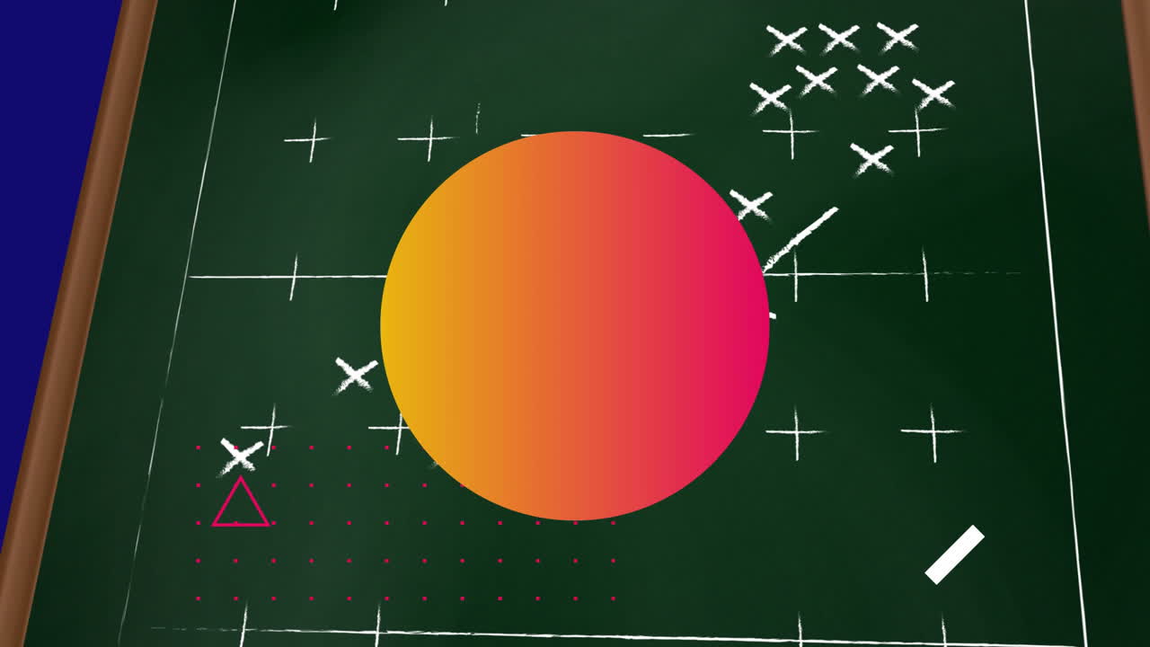 파란색 배경에 매치 플랜 위에 오렌지색 모양의 애니메이션