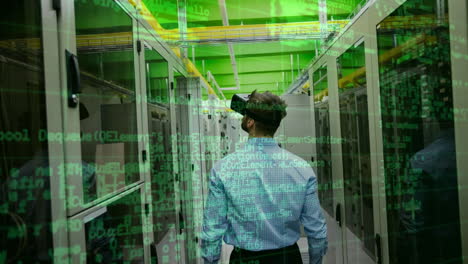 hombre de negocios usando vr con servidor y datos