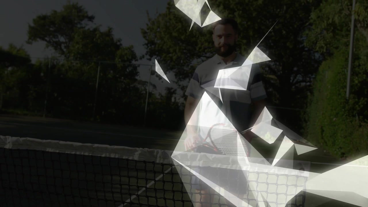 Tennis Player Standing on Court with Digital Geometric Overlay