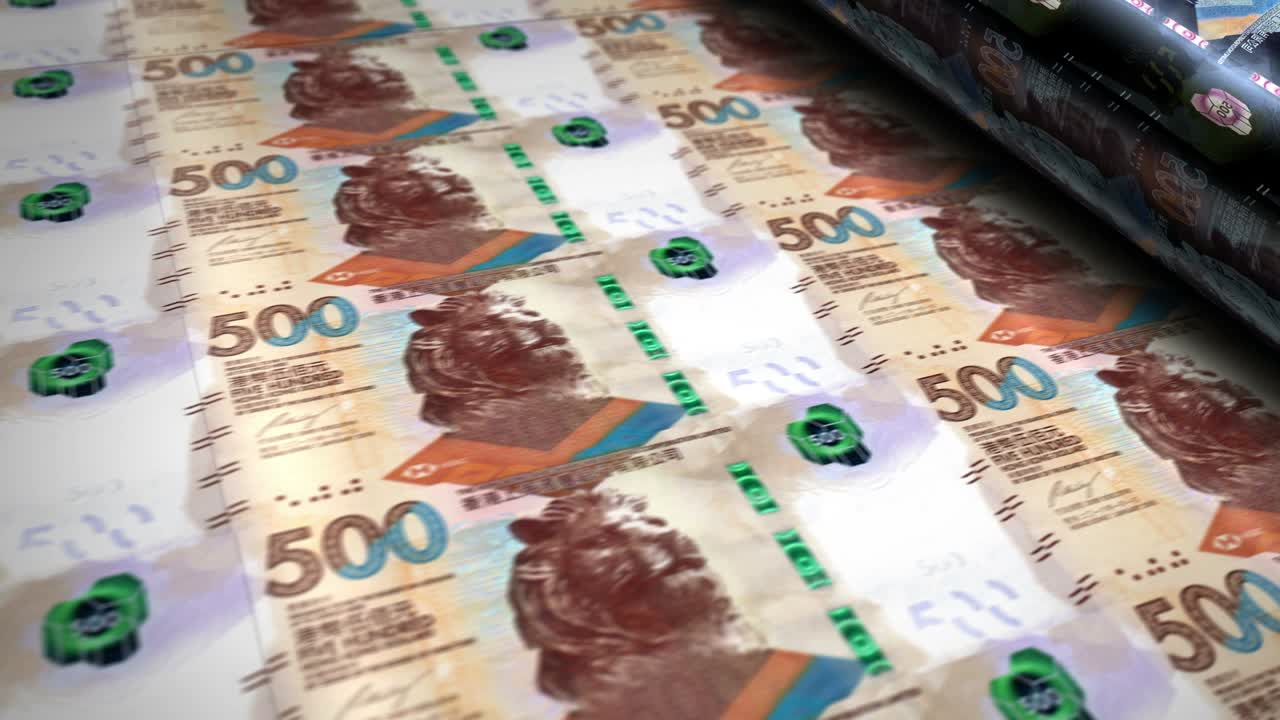 billetes de dinero en dólares de hong kong que imprimen en bucle sin costuras