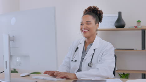 doctor, face and woman with computer