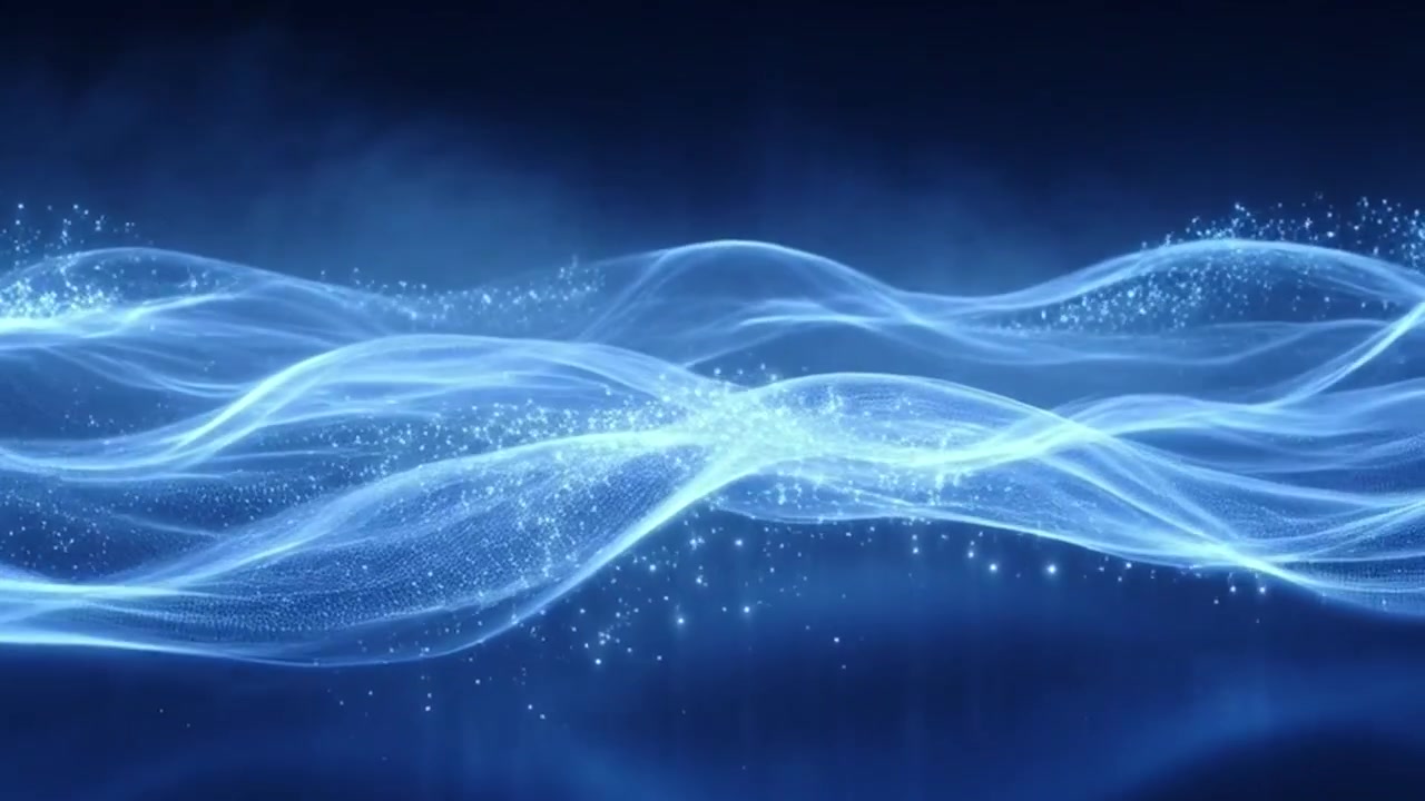 Abstract Blue Digital Particle Waves Flowing in Dark Space