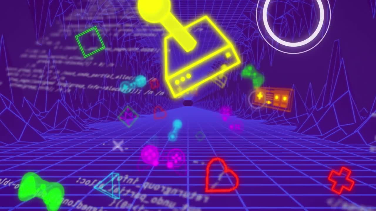 Animation of data processing over gaming icons