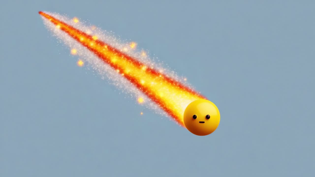 A vibrant animated comet emoji hurtles across the sky, leaving a dazzling trail of sparkling light and fire, capturing the excitement of speed and motion in a playful design