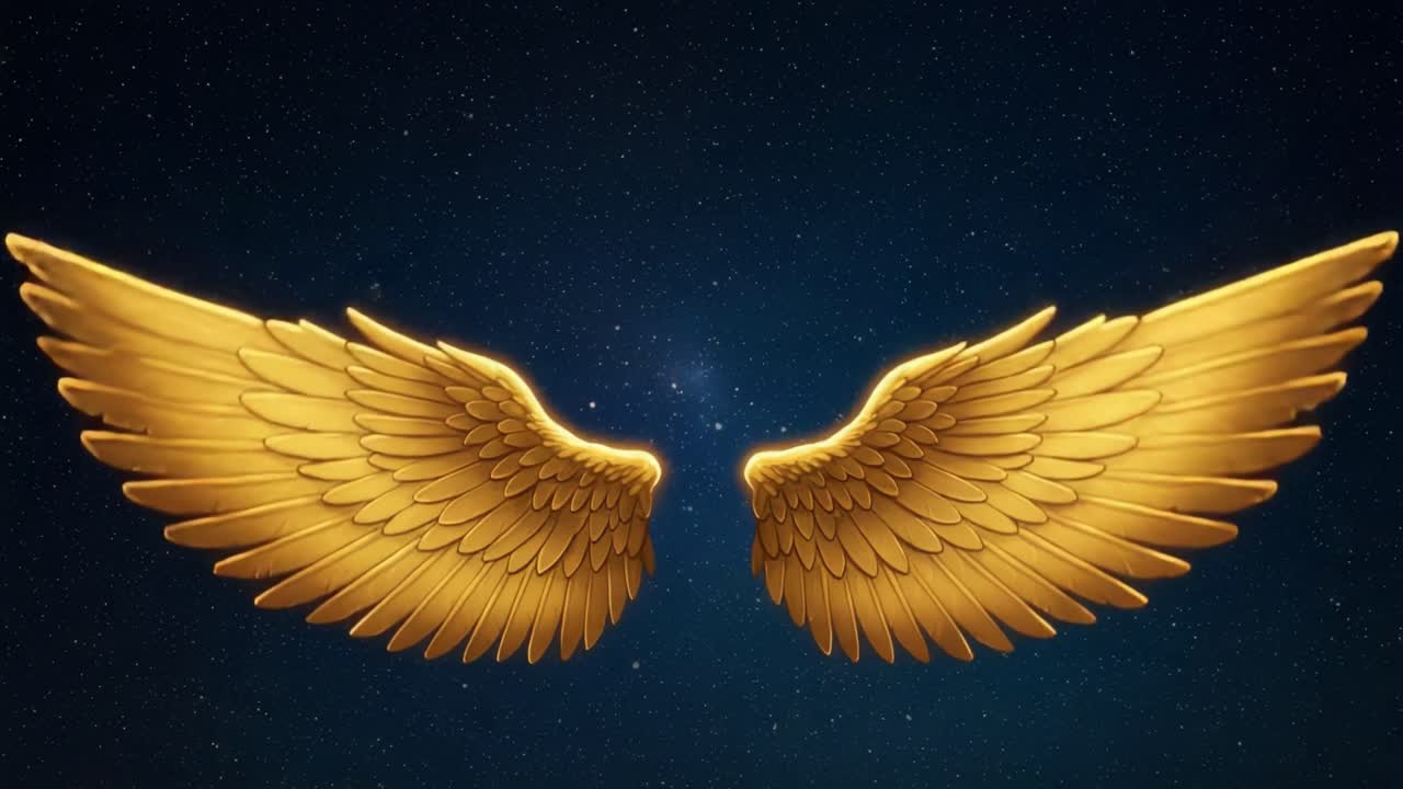 A Stunning Visual of Golden Wings Against a Starry Background, Capturing the Essence of Freedom, Transformation, and Spiritual Ascension in an Enchanting Display