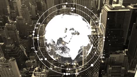 animation of globe and data processing over city