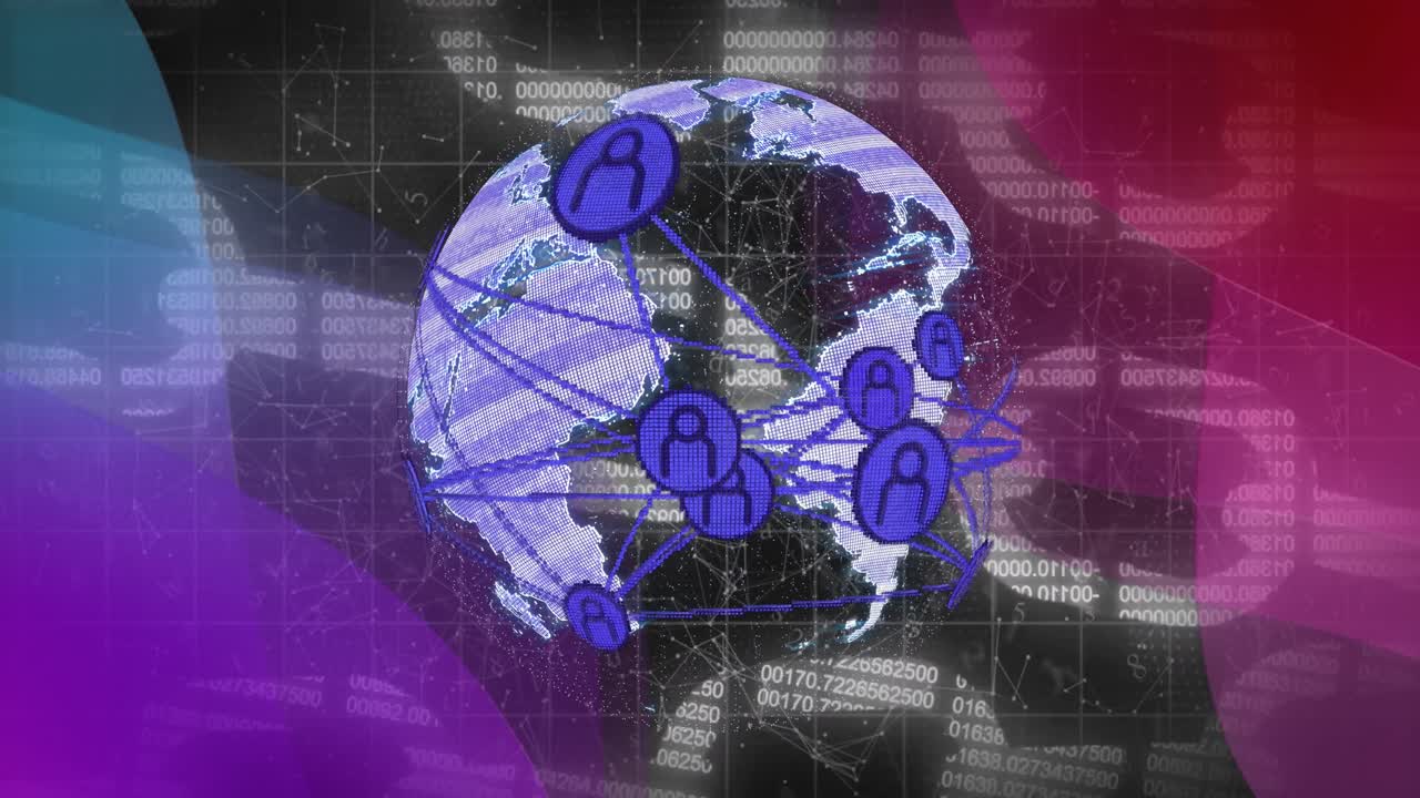 animación del globo de conexiones sobre el procesamiento de datos sobre fondo negro