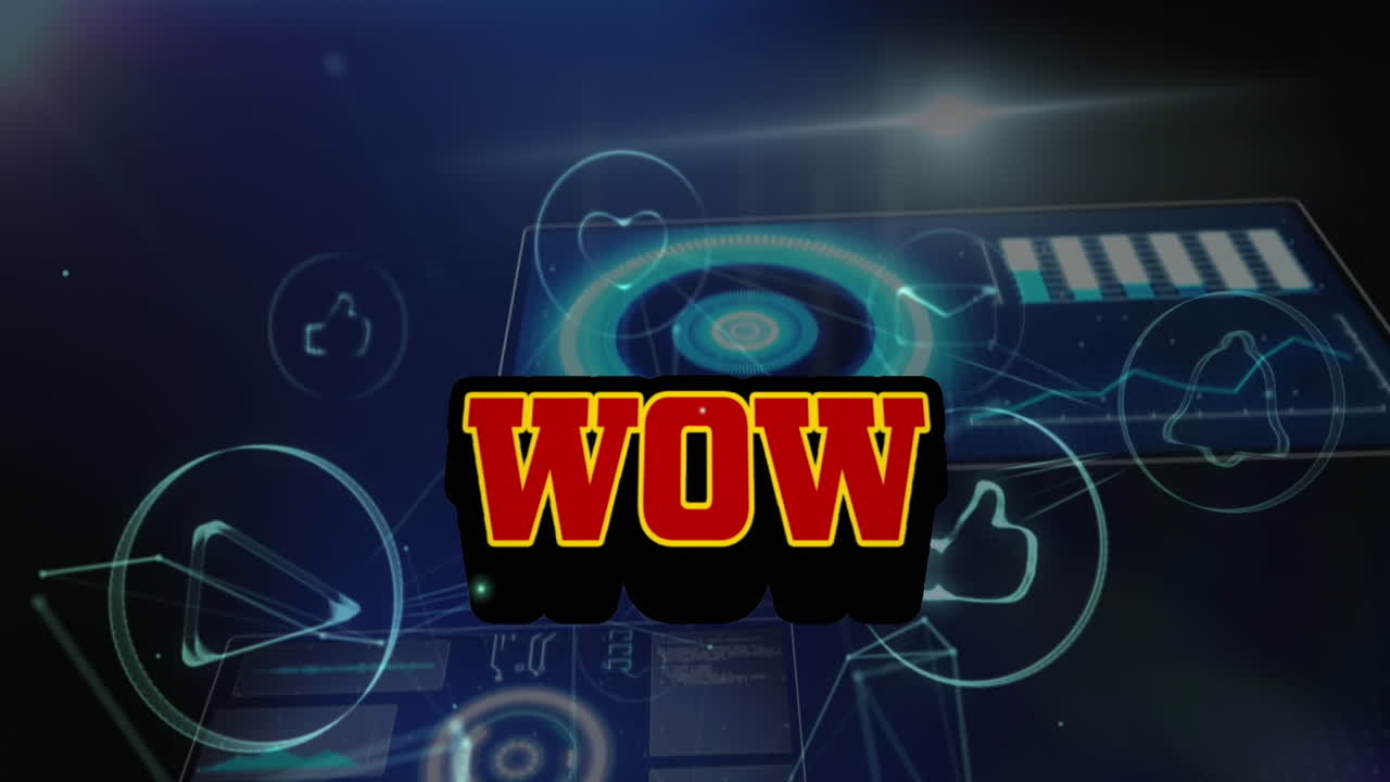 아이콘과 데이터 처리에 대한 와우 텍스트의 애니메이션