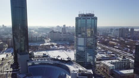 aerial view of a modern city in winter