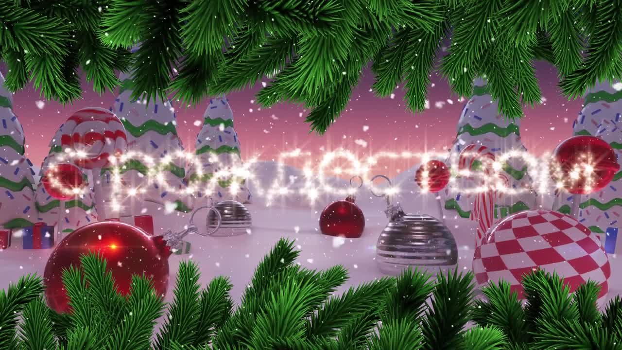 결혼 크리스마스 텍스트의 애니메이션 러시아어 겨울 풍경과 장식