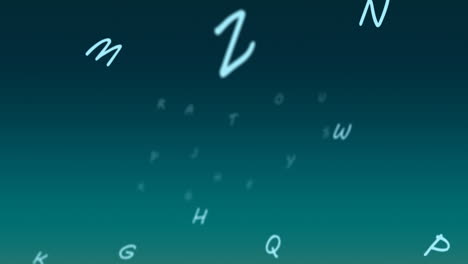 digital animation of multiple alphabets floating against green and blue gradient background