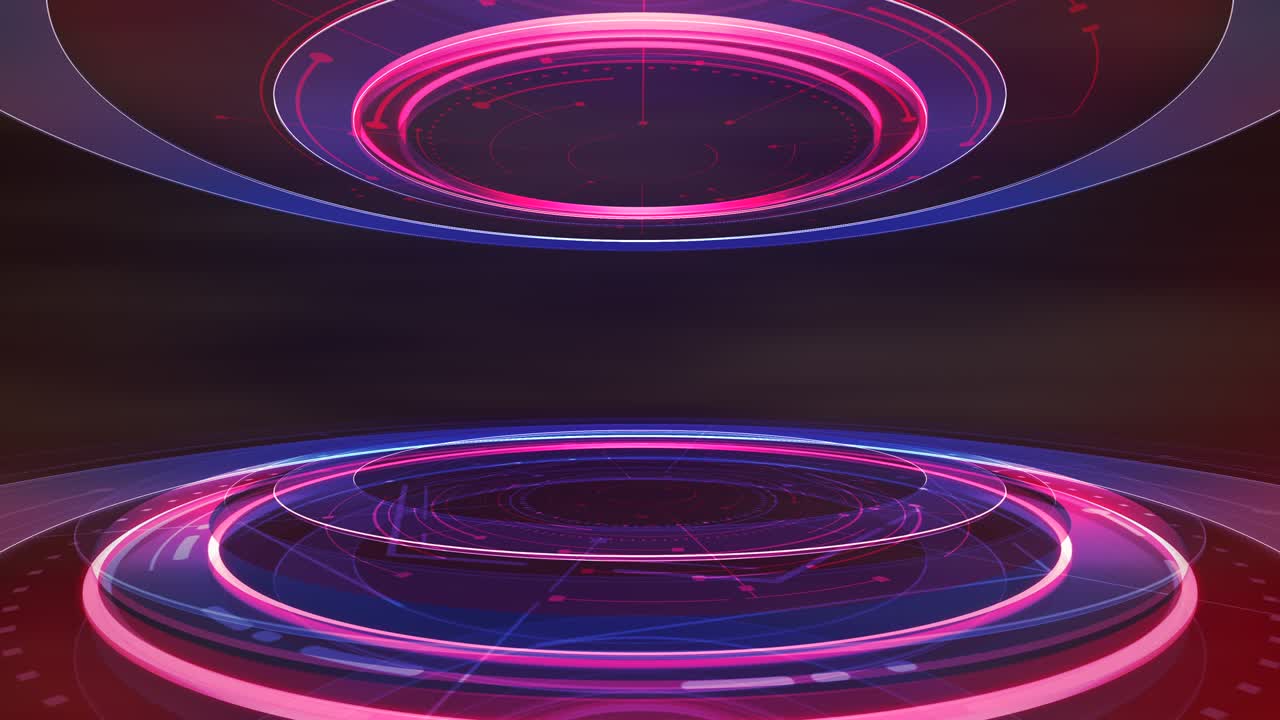 estudio de redacción con formas circulares de neón