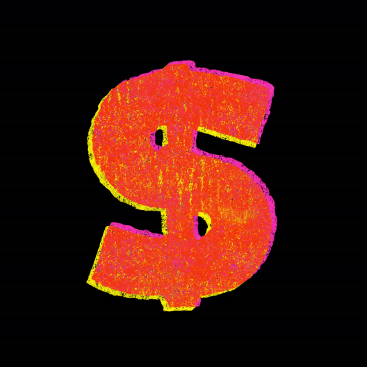 Vibrant Textured Dollar Sign Symbol on Black Background