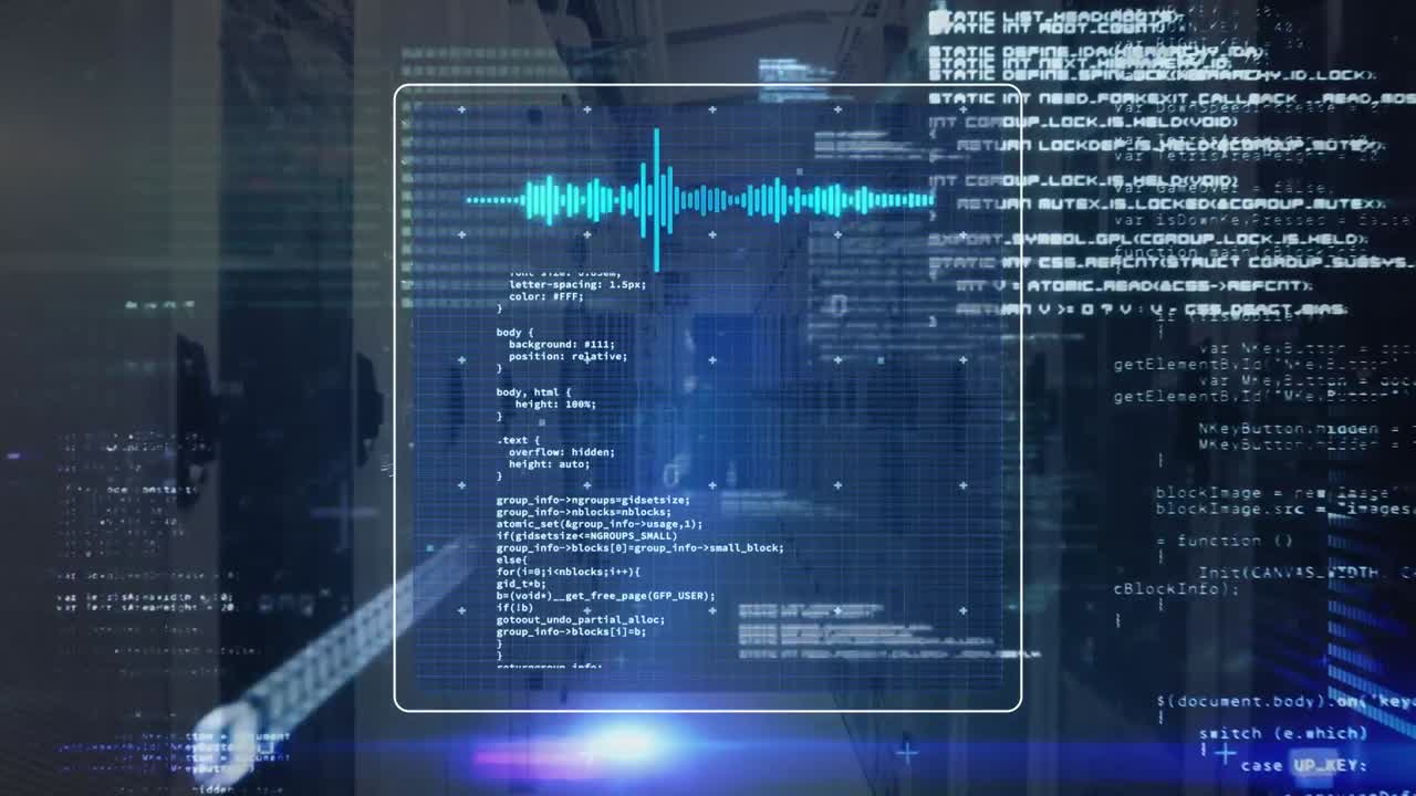 animación del procesamiento de datos en la sala de servidores