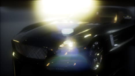 luxury sport car in dark studio with bright lights